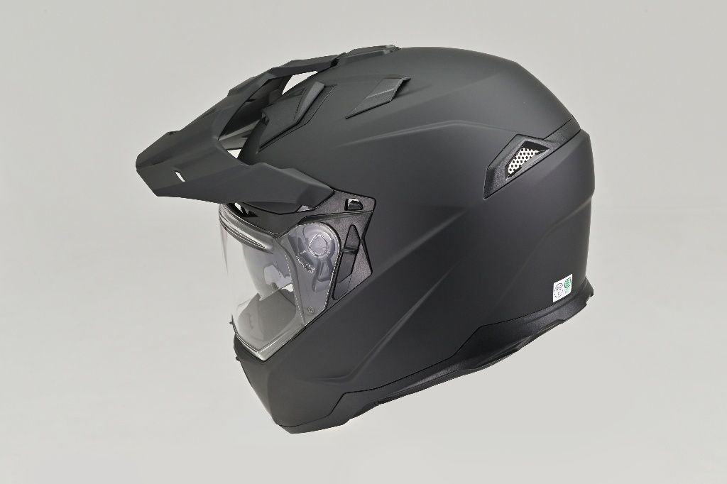 Detail view of the large, switch-operated ventilation intake on the forehead of the Kabuto F-17 helmet.