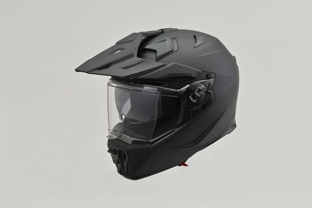 The Kabuto F-17 motorcycle helmet in gloss white, displayed on a mannequin against a dark studio background.