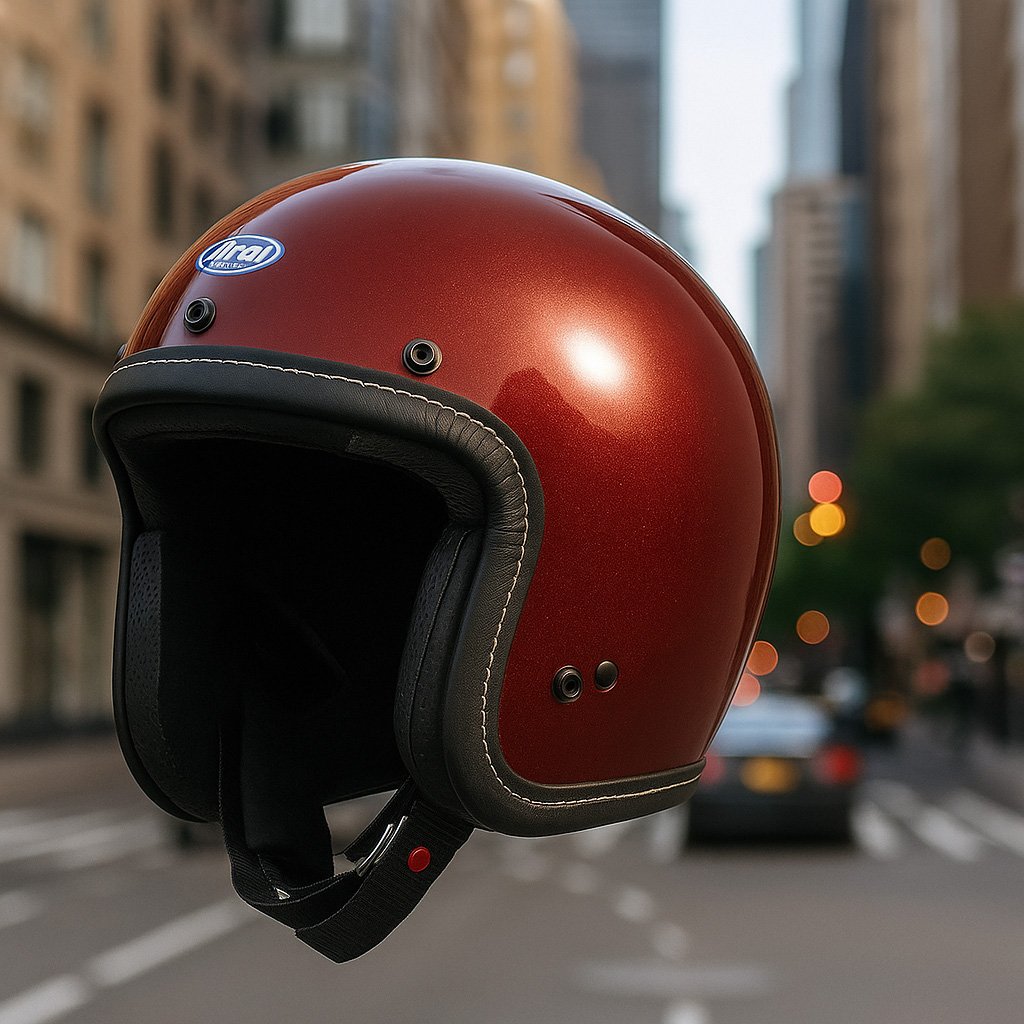 The Arai Classic-V helmet in Modern Grey, displayed on a minimalist background to highlight its clean, retro design