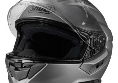 The Shoei GT-Air 3 helmet with graphic design shown in a three-quarter profile on a white background.