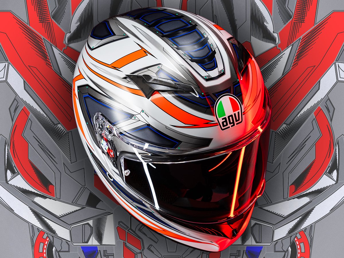 The AGV K3 helmet in SPACE MATT WHITE/RED FLUO graphic displayed on a neutral background.