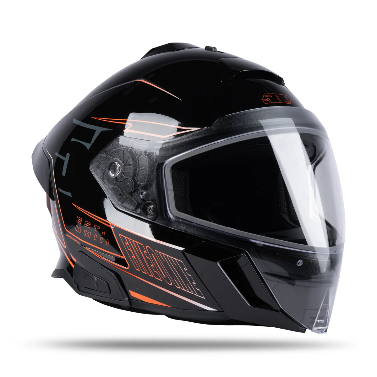 Side profile of the 509 Mach V Commander motorcycle helmet, showcasing its aerodynamic design and integrated Cardo DMC communication system.