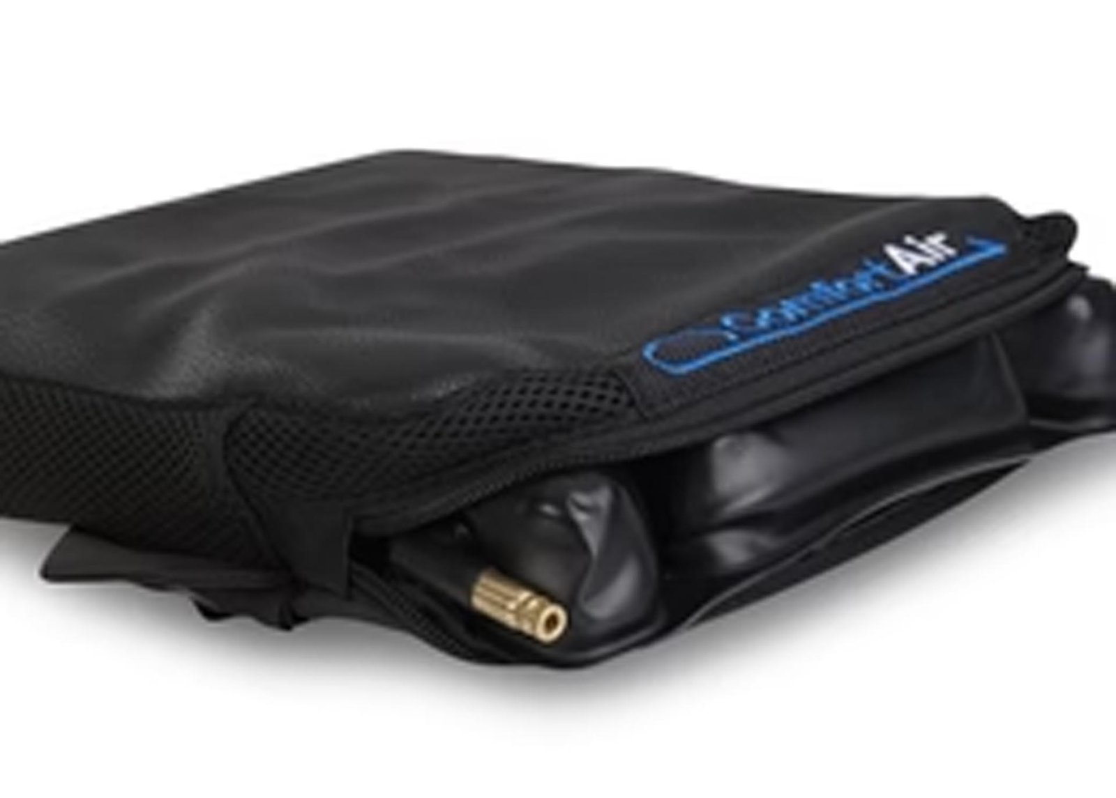 The ComfortAir Pillion Seat Cushion displayed on the passenger seat of a touring motorcycle.