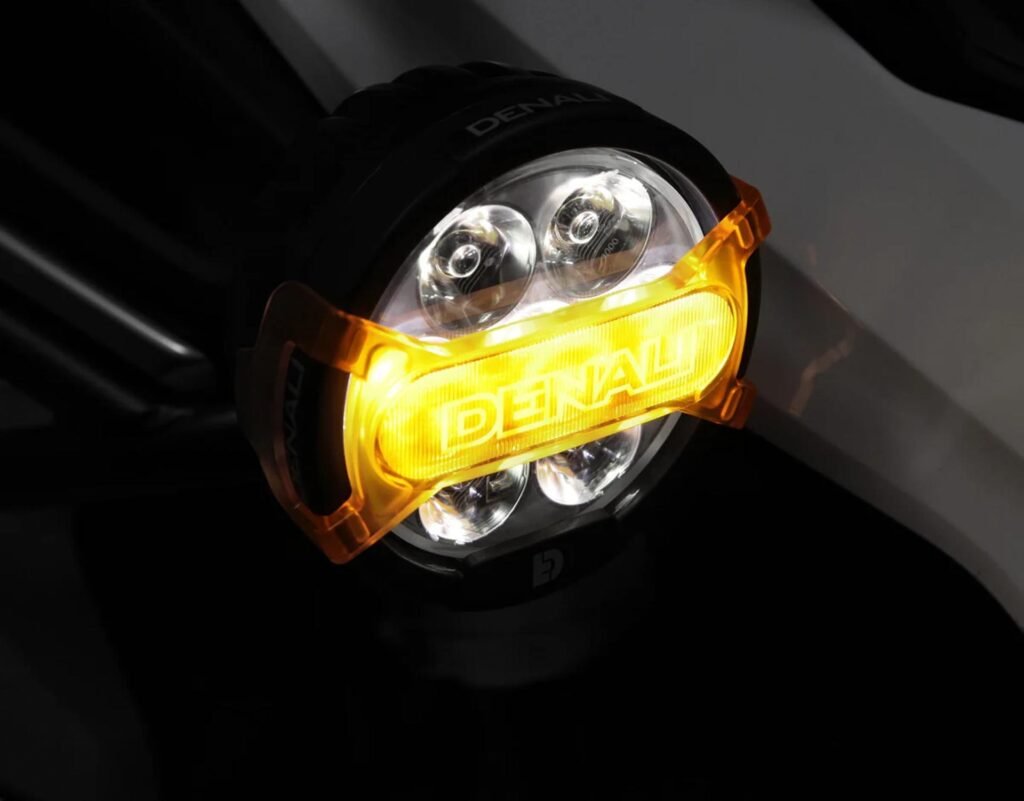Close-up detail shot of the Denali D7 PRO's seven Cree LEDs and surrounding TIR optics.