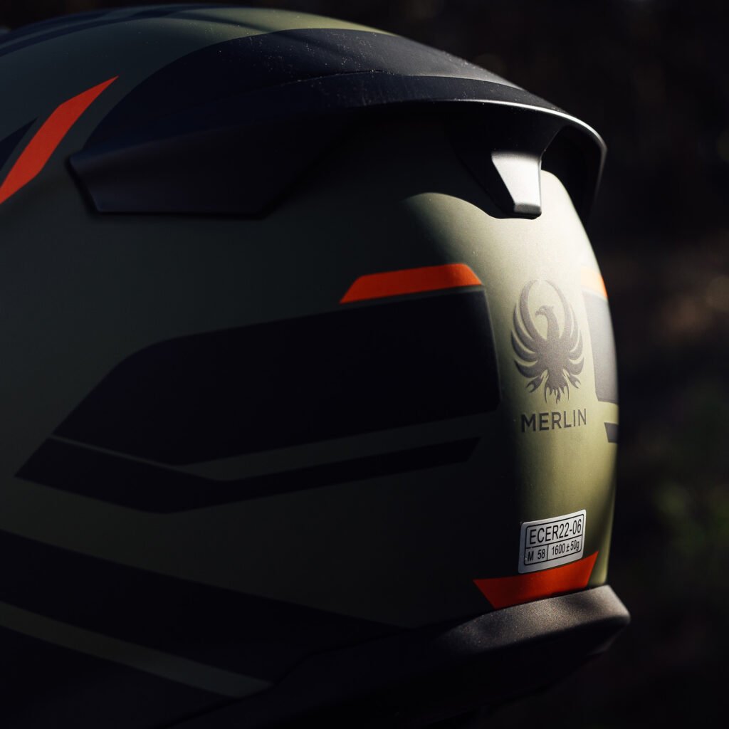The Merlin Torres Adventure Helmet in matt green, shown in a three-quarter view on a neutral background.