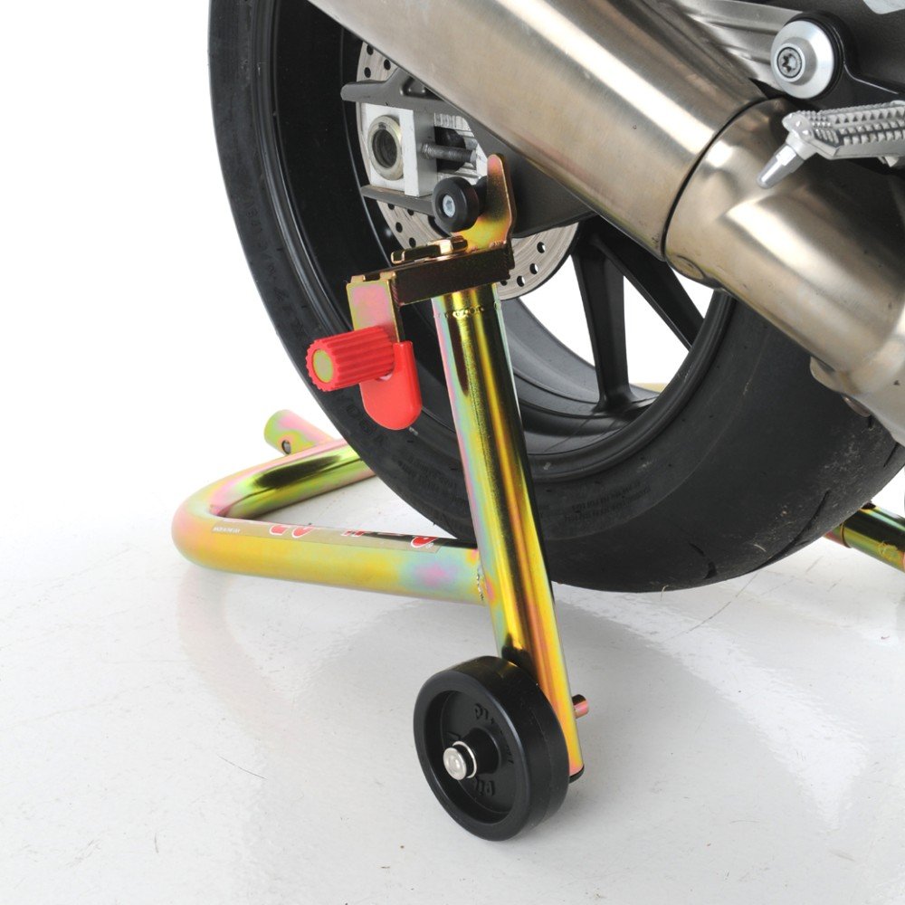 Close-up view of the reversible top supports on the Pit Bull SS stand, highlighting the dual-function design for spooled and non-spooled swingarms.