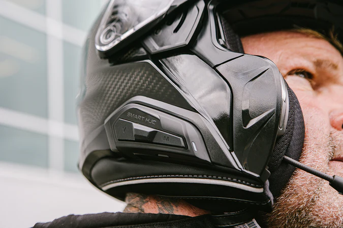The moisture-wicking, 3D-engineered interior liner and cheek pads removed from the HJC RPHA 91 Carbon helmet